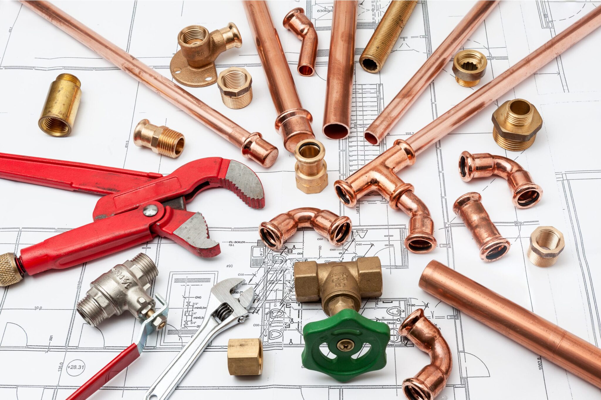 Copper pipes, fittings, valves, and plumbing tools in Chula Vista